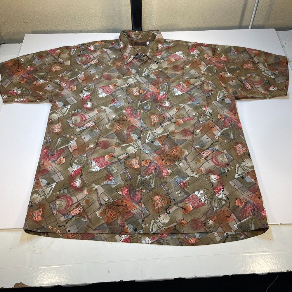 VINTAGE GIORGIO ROSSI Italy Button Down Shirt Sz Mens XL Art Deco Design